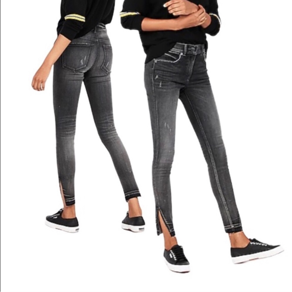 EXPRESS HIGH RISE DENIM PERFECT ANKLE JEAN LEGGINGS, Distressed gray | Sz 2L